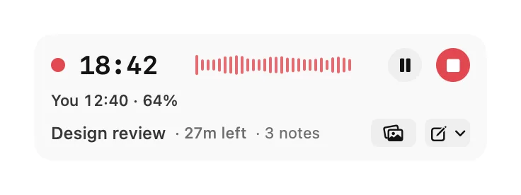 The floating recorder: timer, live sound level and your share of the talk